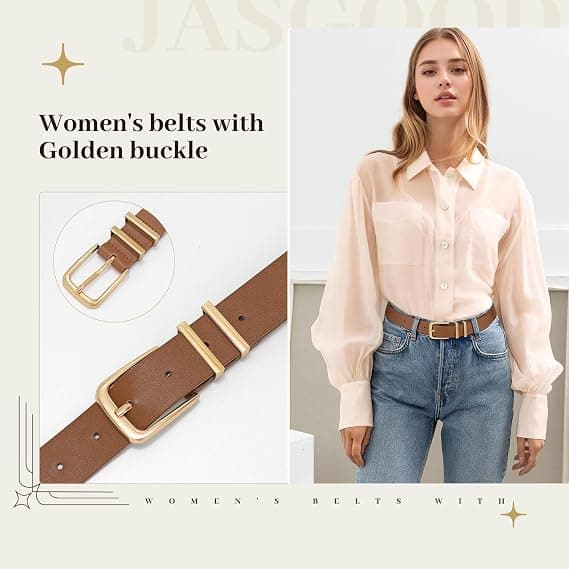 Damläderbälte för jeansbyxor Mode Dam Läder Midjebälte Guldbälte, Brun, M: Passar midjestorlek 30\"- 35\" Brown