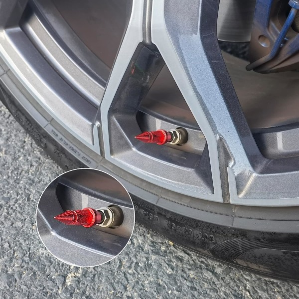 45 mm spetsiga aluminiumstamkåpor, 4st dammtäta däckhjulstamskydd för bilar, stadsjeepar, lastbilar, cyklar och motorcyklar (röd)
