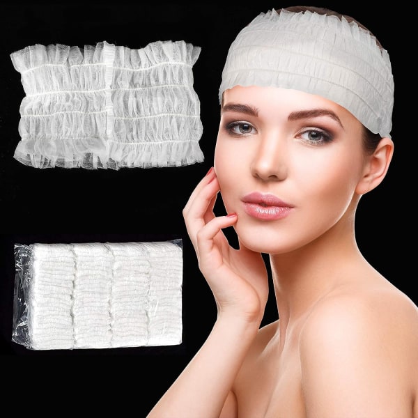100 stk engangsspa-hodebånd, myk non-woven ansiktsklut elastisk hudpleie hårbånd