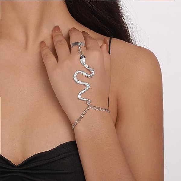 Snake Hand Chain Armband för Kvinnor Flickor, Butterfly Finger Ring Armband Slave Chain Hand Sele Armband Spider Ring Snake för fest Halloween