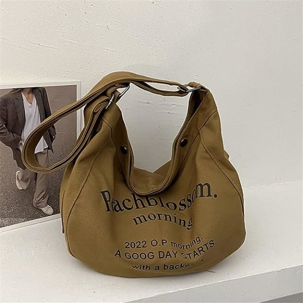 Peach Blossom Canvasväska Axelväska Cross-body Väska Snygg Väska Med Bokstäver För Män Kvinnor Axelväska För Shopping Semester Skola