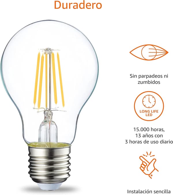 E27 Edison LED-lampa, 4W (motsvarande 40W), Klar Glödtråd, Ej Dimbar, 6-pack 2W