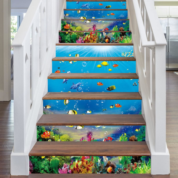 6 st Creative 3D Ocean Landscape Stair Sticker Creative 3D självhäftande under havet