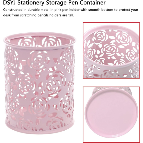 Hult Rose Blomstermønster Cylinder Pen Blyant Pot Holder Beholder Organizer Pink