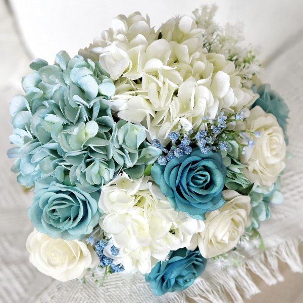 5 st konstgjorda sidenhortensior, blomsterarrangemang dekoration 47 cm blue