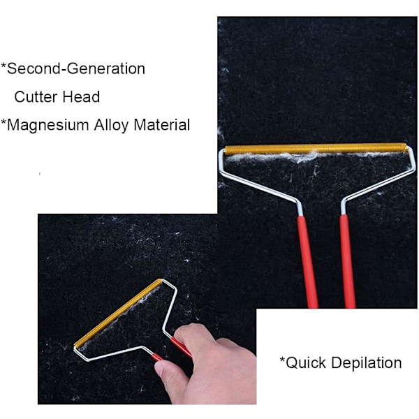 2-pack manuell luddremoverborste, manuell dubbelsidig magnesiumlegering noppningsrakhyvlar, används för att ta bort hår och damm (röd, svart)