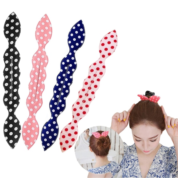 Hårbulletillverkare, 4 st magiska kaninöron  Styling Curl Bun Maker Flexibel återanvändbar bulle krona Twister - Prick