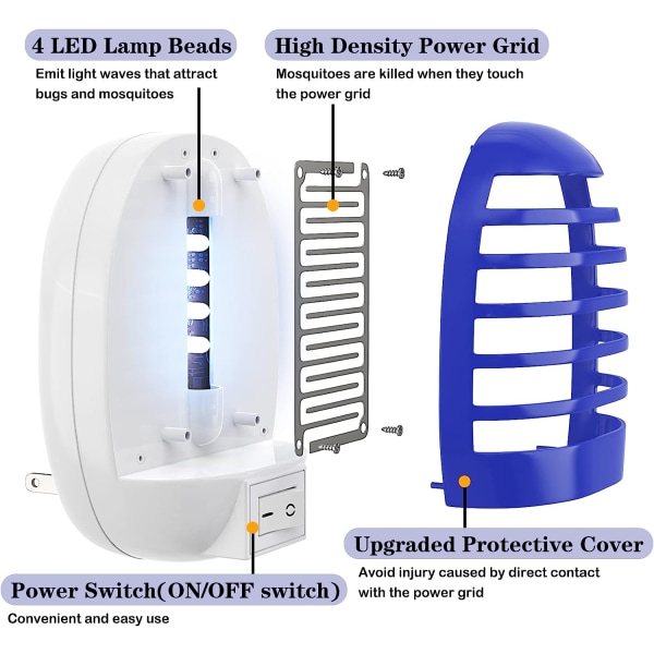 4-pack inomhus myggdödare, flugdödare elektronisk myggdödare med LED-ljus för trädgård, sovrum