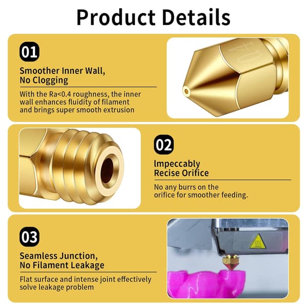 20 stk. 0,4 mm MK8 messingdyser til 3D-printerekstruder, printerdyser kompatible med Creality Ender 3/Ender 3 V2 osv.