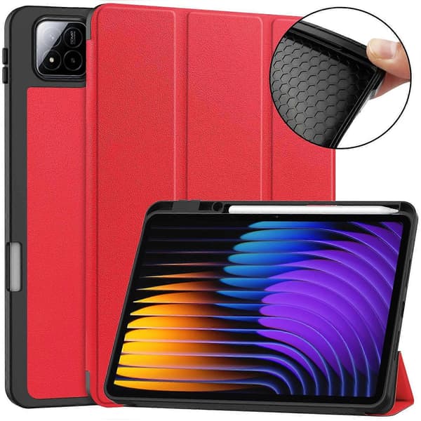 För Xiaomi Pad 7 Pro/Pad 7 Ställfodral Stötdämpande Läder Tabletskydd med Pennhållare - Röd