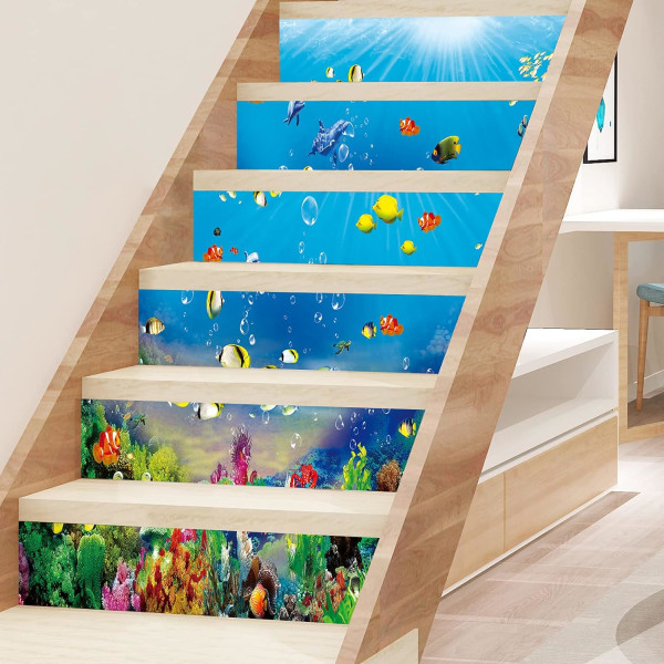 6 st Creative 3D Havslandskap Trappstegsdekaler Kreativa 3D Självhäftande Under Havet