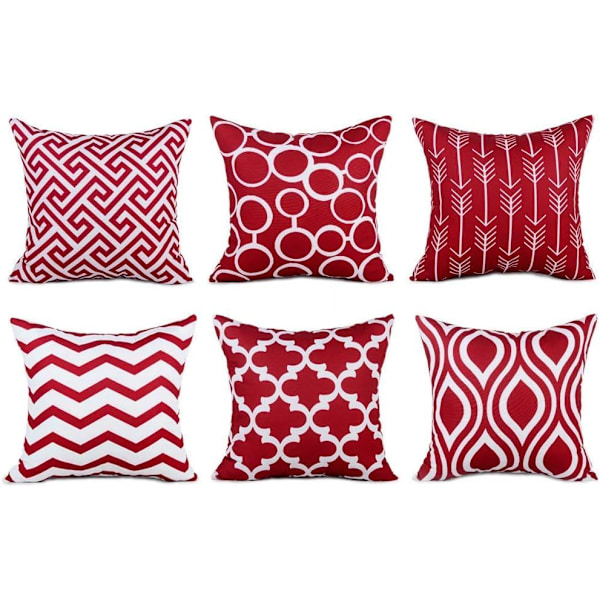 100% Holdbar Canvas Firkantede Dekorative Pudebetræk til Sofa, Sæt af 6, 18×18 Tommer Red