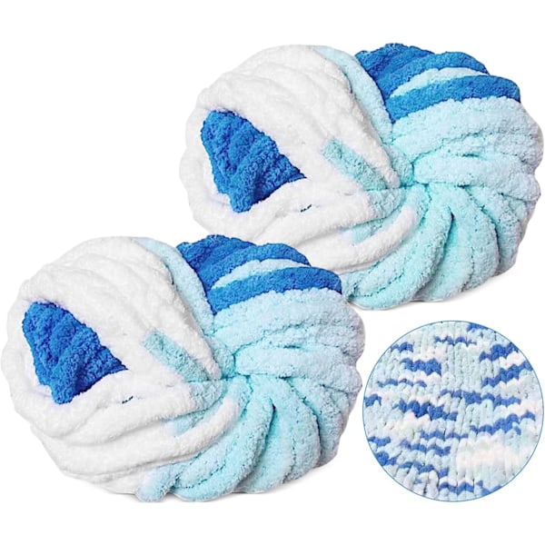 500g (250gx2) Chunky Garn Nøgle Ca. 54m Chenille Chunky Pels Garn Blødt Uld Chunky Garn Blødt Strikkegarn til Hæklet Tæppe Halstørklæder Huer fresh blue