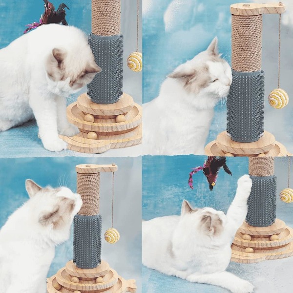 5-i-1 Katt Leksaker, Katt Sisal Rep Snurra med Hängande Boll, Interaktiv Spår Leksak Boll för Katt med Fjäder