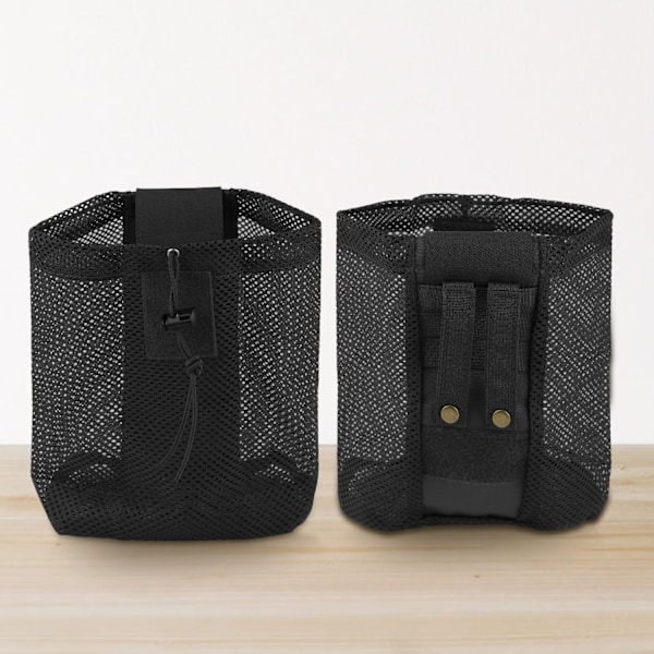 Sammenleggbar Mesh-pose med snor Multifunksjonell verktøypose Gjenvinningspose Dumppose for belte vest ryggsekk utendørsaktiviteter Black
