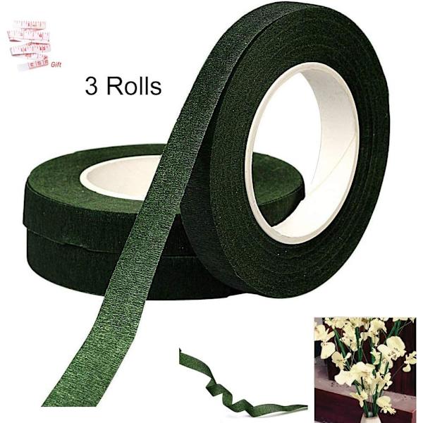 3 rullar floriststjälksomslag, 12 mm bred blomstertejp bukett tejp, 30 meter/rulle mörkgrön blomstertejp