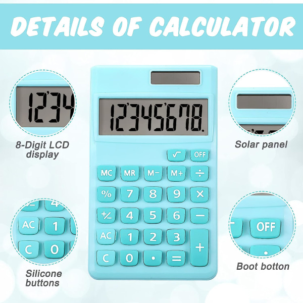 2 stk. Standard kalkulatorer Mini digital skrivebords kalkulator med 8-sifret LCD-skjerm