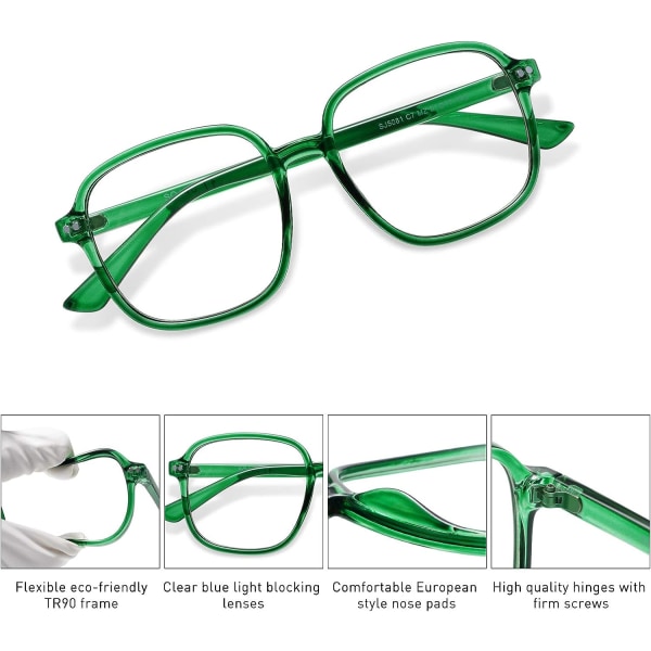 Kvinnors överdimensionerade fyrkantiga anti-blå ljusglasögon TR90 ramfilter