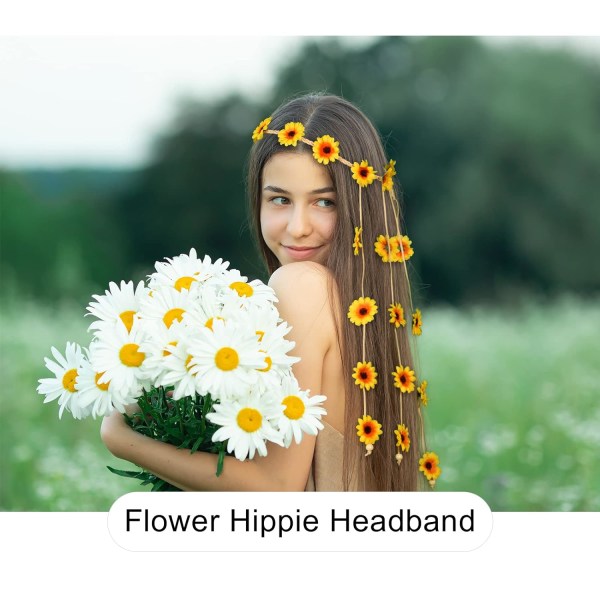 Blomster Hippie Hodebånd Blomsterkrone Solsikker Perler Justerbar Blomster Hodeplagg Hårtilbehør
