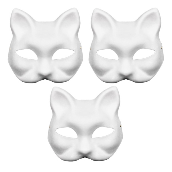 DIY tomma kattmasker, 6-pack omålade rena vita graffiti ansiktsmasker katt vit pappersmask med målarpenslar för dekorationshantverk
