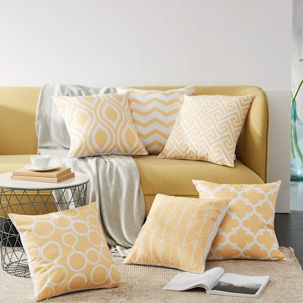 100% Holdbar Canvas Firkantede Dekorative Pudebetræk til Sofa, Sæt af 6, 18×18 Tommer Light Yellow