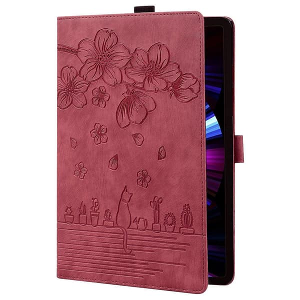 Til OnePlus Pad Pro/Pad 2 Etui Kortpladser Læder Tablet Stand Folio Cover Blomst Kat - Vinrød
