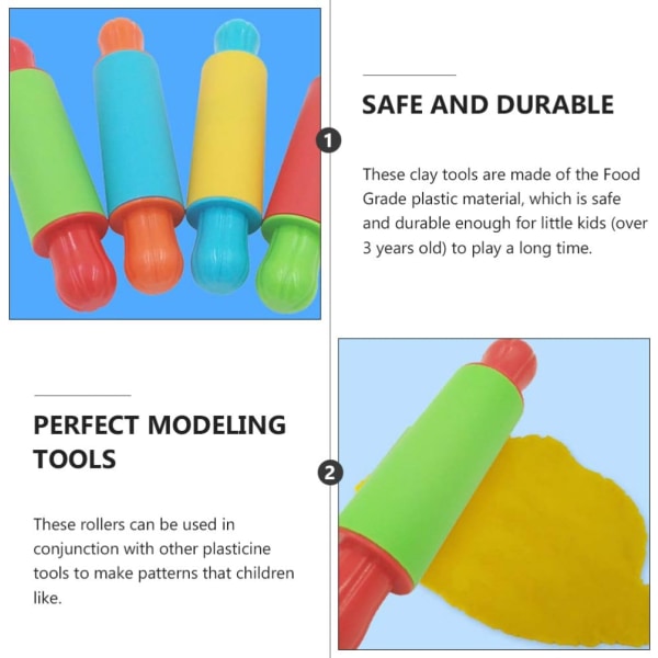4-pak rullepind i ler - blødt ler, plasticine, dej, modellering, ruller, børns ler og dej, legetøj, børns modellervoks-sæt