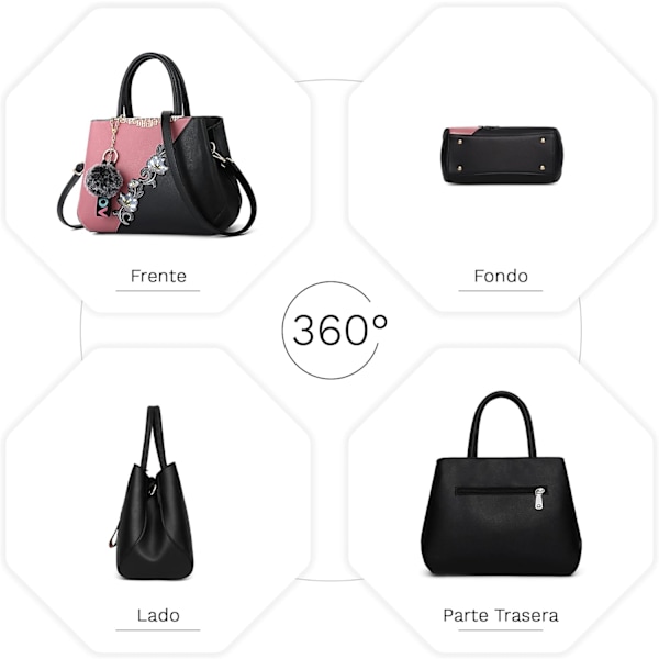 Dametasker Blomstermønster Crossbody Tasker Pom Pom Dekoration Håndtasker Tote Tasker til Kvinder Damer Skuldertaske PU Læder burdeos