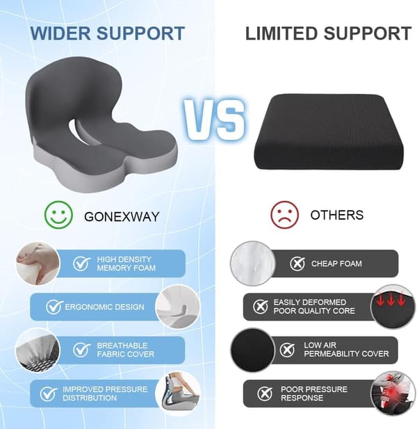 Ergonomisk sædepude i memoryskum til kontor-, bil- og gamingstole, mørkegrå Dark Gray