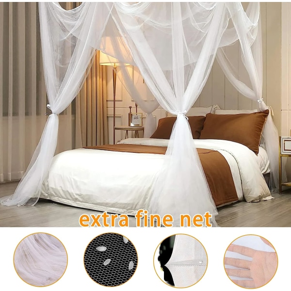 Myggnät för säng, queen size myggnät med fyra dörrar, dubbel- och enkelsäng myggnät mesh 190 x 240 x 210 cm