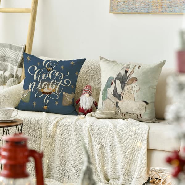 Christmas O Holy Night Jesus Snowflake Putevar, 45 x 45 cm Jule- og vinterdekorasjon for sofa, sett med 4