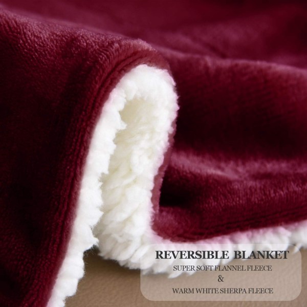 Sherpa Tæppe Varme Tæpper til Vinter Super Blødt Fuzzy Flannel Fleece/Uldlignende Vendbar Fløjl Plys Sofa Tæppe Letvægts Wine Red 60"x80"