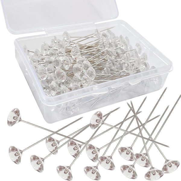 100pcs 8*52mm bouquet flowers diamond rhinestone pins crystal head clear straight pins for wedding bridal hair decorations DIY craft sewing