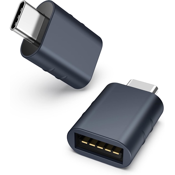 USB C till USB Adapter (2-pack), USB-C Hane till USB3.0 Hona Adapter Kompatibel med MacBook Pro efter 2016, MacBook Air efter 2018 Dark Blue