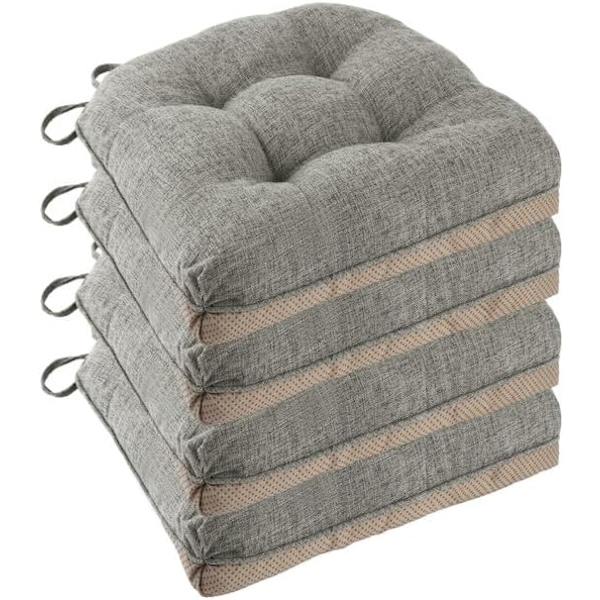 Halkskyddande stolsdynor för matstolar Set om 4, 46*43*9cm sittdyna med band light gray