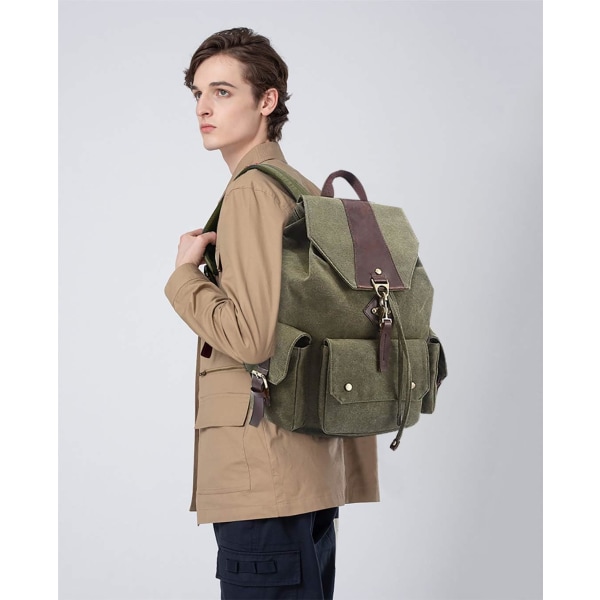 Unisex skolväska utomhus vandringsryggsäck canvas väska college bok väska tonåring resefält pack stor ryggsäck slitstark infanteriryggsäck Green