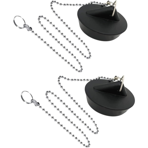 2Pc Rubber Sink Stopper with Ball Chain Stopper, Universal Stainless Steel Sink Stopper