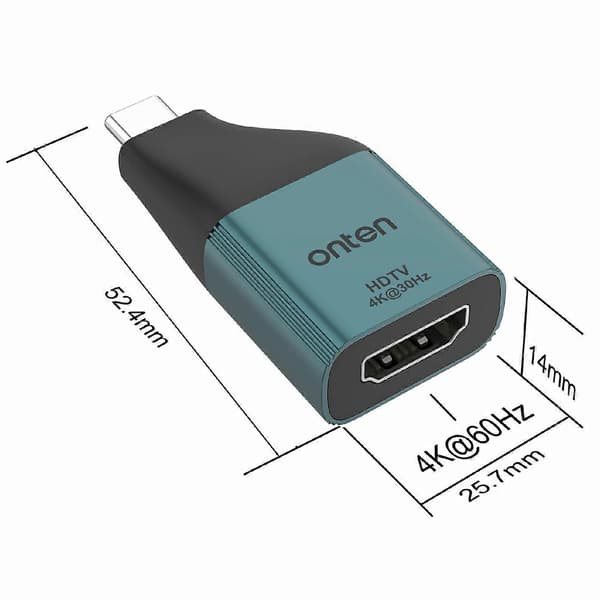 ONTEN UC102H USB-C - HDMI-sovitin 4K 30 Hz:n videolähtömuunnin