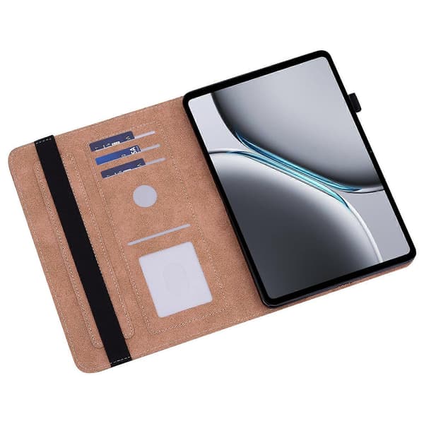 OnePlus Pad 2 / Pad Pro -kotelolle linjakuvioitu PU-nahkainen korttipidike, tablettiteline - musta