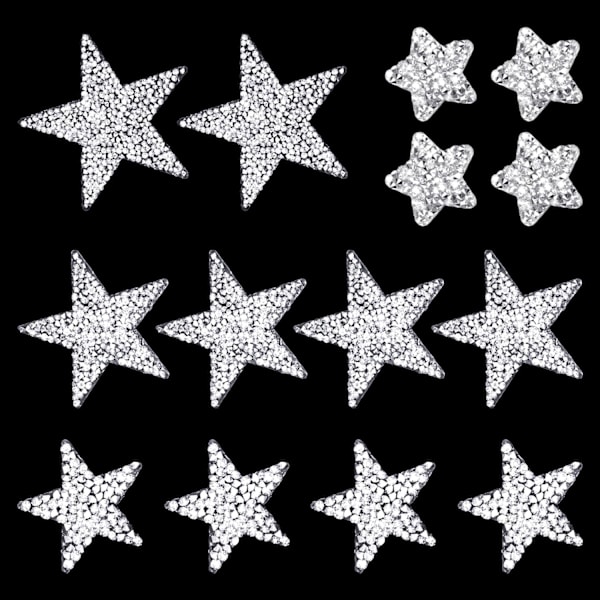14 stjärnklistermärken, stjärnor strykjärnsklistermärken, silverglitteretiketter, självhäftande stjärnstrykjärnslappar, strykjärnslappar för kläder