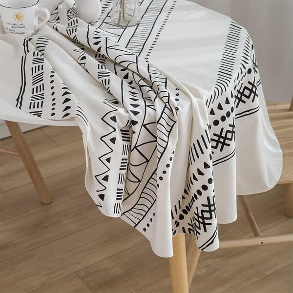 Bohemia geometrisk dug i bomuldslinned, boho dug i hvid og sort