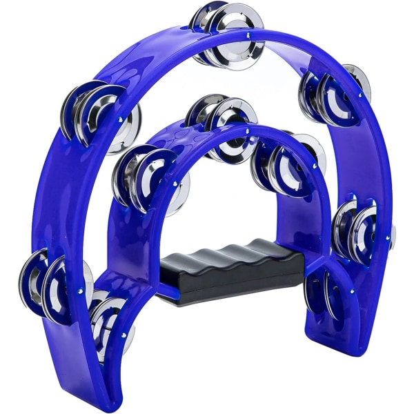 Dubbelrad tamburin, metalljingle handhållen slagverkstamburininstrument present för barn och vuxna (blå)