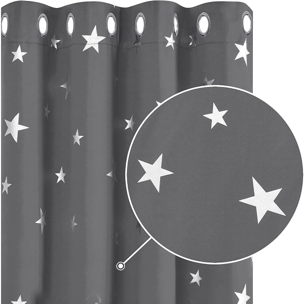 Set med 2 thermal mörkläggningsgardiner Anti Cold Silver Star Mönster Gardiner med öljett 132x245cm ljusgrå