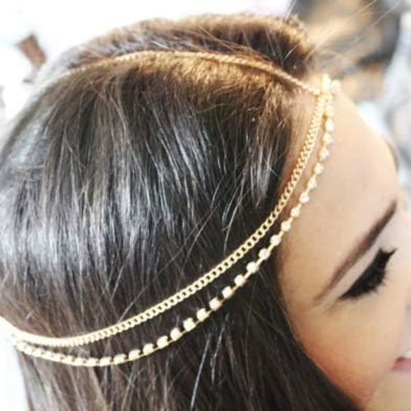 Boho Fashion Layered Head Chain Bröllop Kristallsmycken Gnistrande Rhinestone Headpiece för kvinnor och flickor