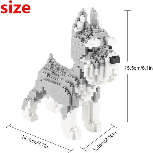 Mikro Byggeklodser Mini Kæledyrs Byggelegetøj Klodser til børn Schnauzer 6 x 2 x 6 inches