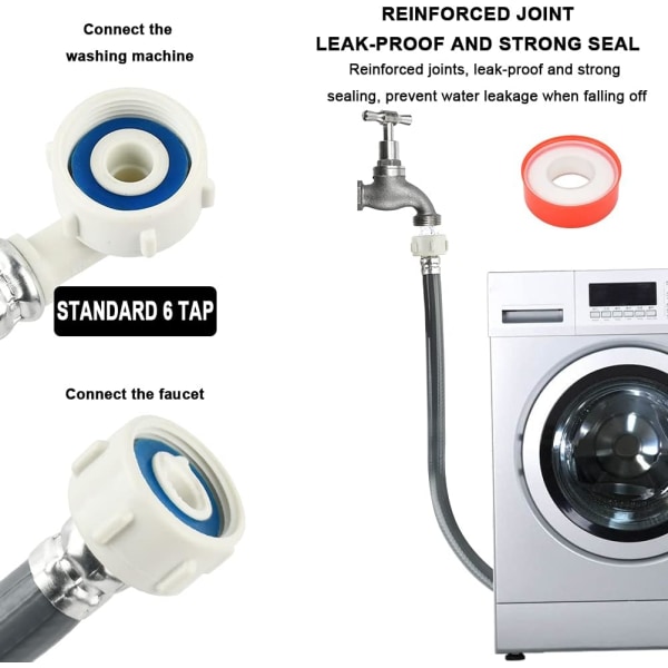 Tvättmaskin diskmaskin med tvättmaskin vatteninloppsrör 2 meter tvättmaskin  vatteninloppsrör 3/4 tums vinkel 21eb | Fyndiq