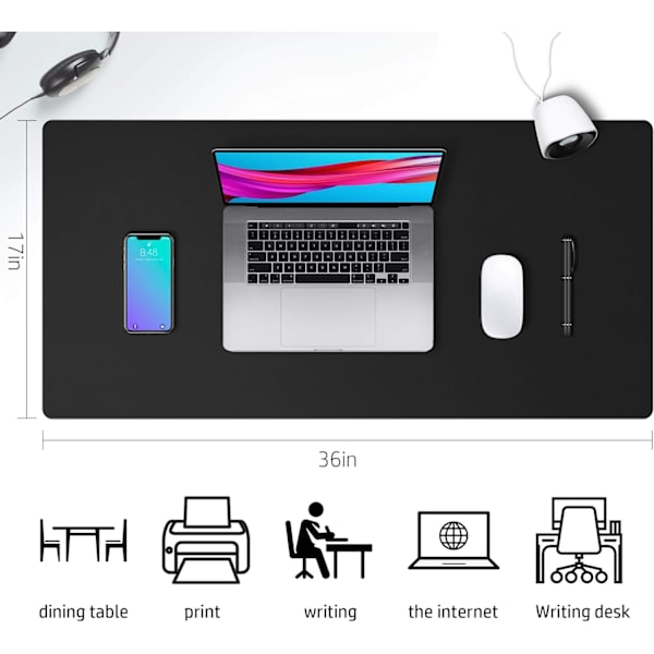 Läder Skrivbordsunderläggsskydd, Halkskyddande PU-Läder Skrivbordsunderlägg, Laptop Skrivbordsunderlägg, Vattentätt Skrivbordsunderlägg för Kontor och Hem Black 36" x 17"