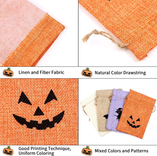 Jutesäckar med dubbla dragsnöre i jute, godispåsar för Halloween