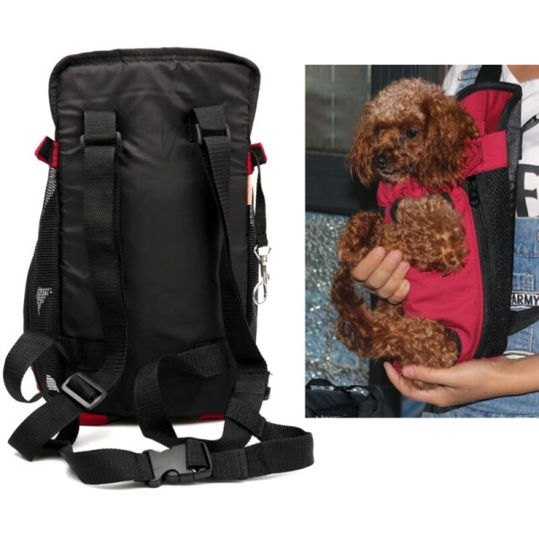 Ryggsäck för husdjur, reseväska, bärväska, hundryggsäck, bröstväska, röd L