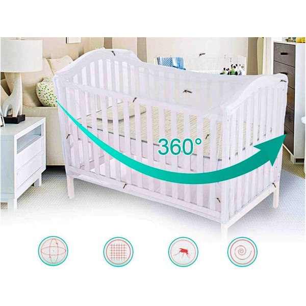 Myggenet Universal baby seng 80 x 160 x 65 cm, hvid farve